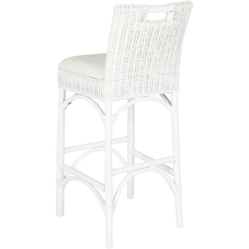 Transitional White Rattan Bar Stool with Comfy Cushion