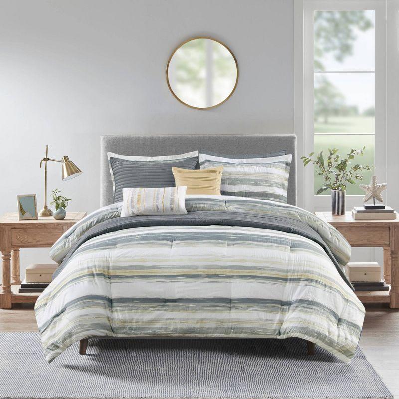 Marina 8 Piece Printed Seersucker Comforter and Quilt Set Collection