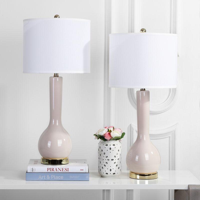 Light Grey Ceramic Long Neck Table Lamp Set with White Cotton Shade