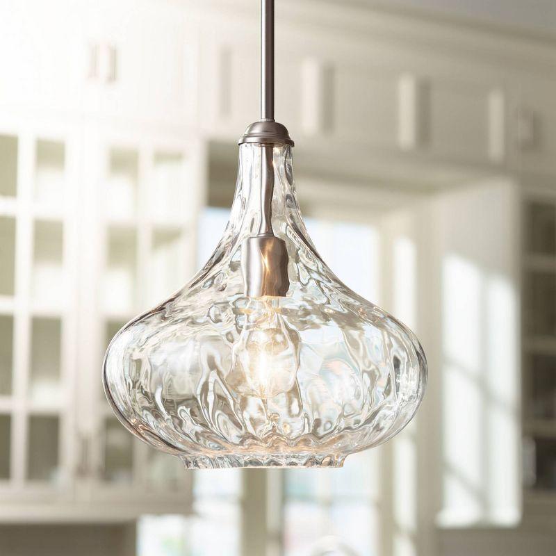 360 Lighting Cora Brushed Nickel Mini Pendant Light 11" Wide Modern Clear Textured Glass Shade for Dining Room House Foyer Kitchen Island Entryway