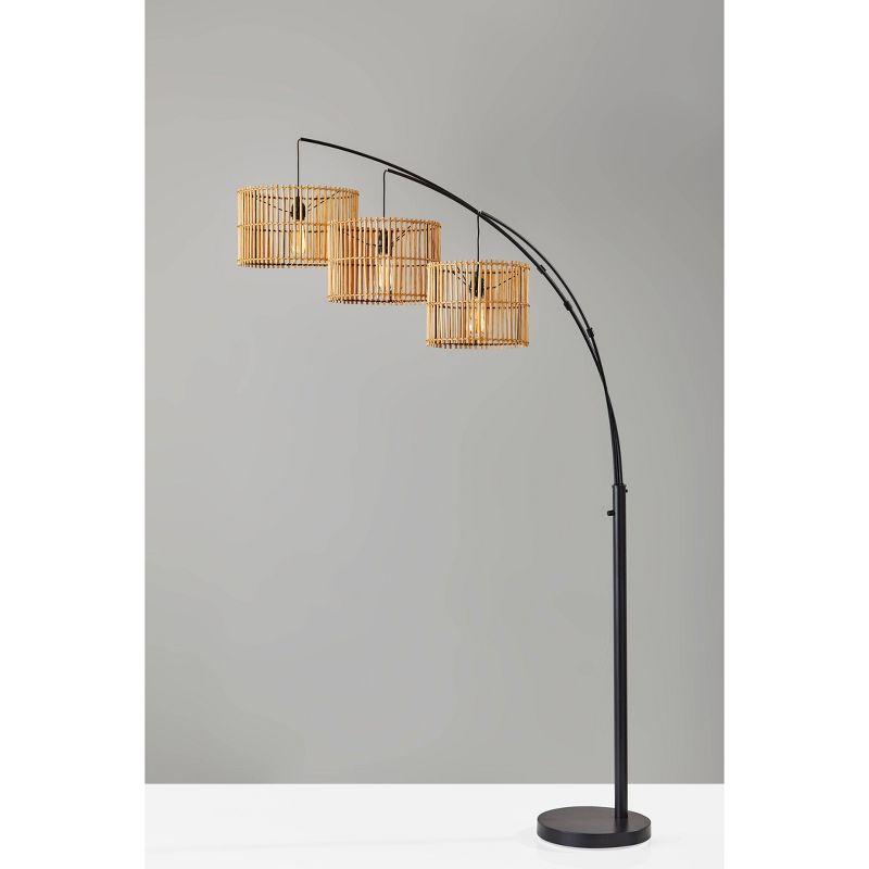 Bohemian Bronze 3-Light Arc Floor Lamp with Rattan Shades