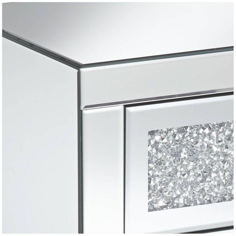 Studio 55D Gia Modern Mirrored Rectangular Accent Side End Table 20" x 14" with 3-Drawer Silver Glass Crystal for Living Room Bedroom Bedside Entryway