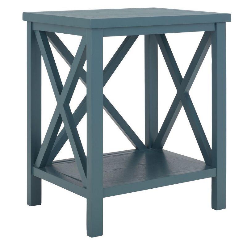 Transitional Teal Wood and Stone Rectangular End Table