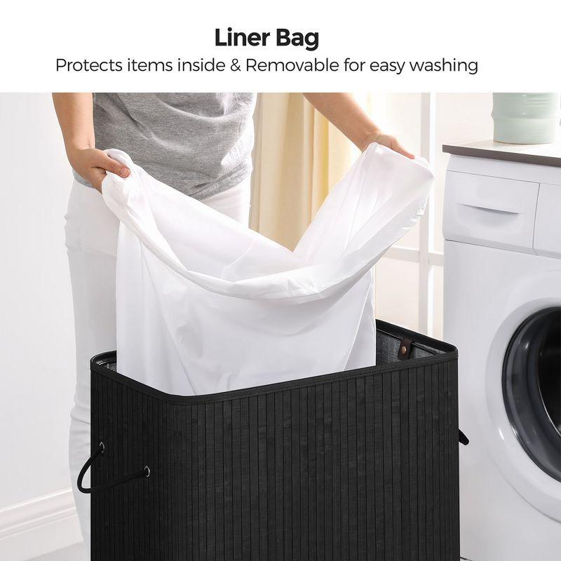 Black Bamboo Foldable Laundry Hamper with Lid and Handles