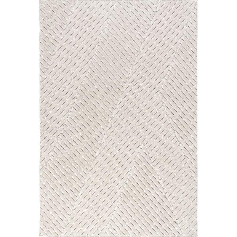 Ivory Geometric High-Low Indoor/Outdoor Area Rug