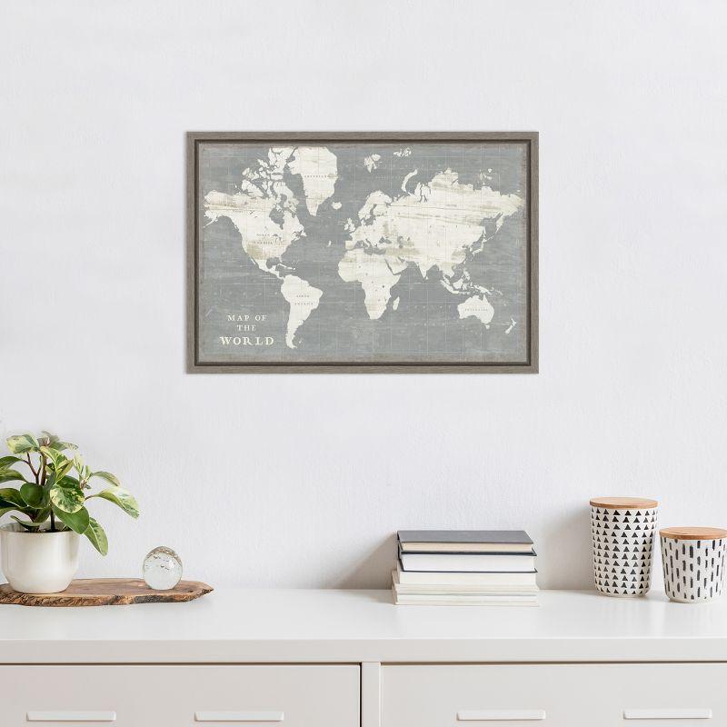 Amanti Art Slate World Map by Sue Schlabach Canvas Wall Art Print Framed 23-in. x 16-in.