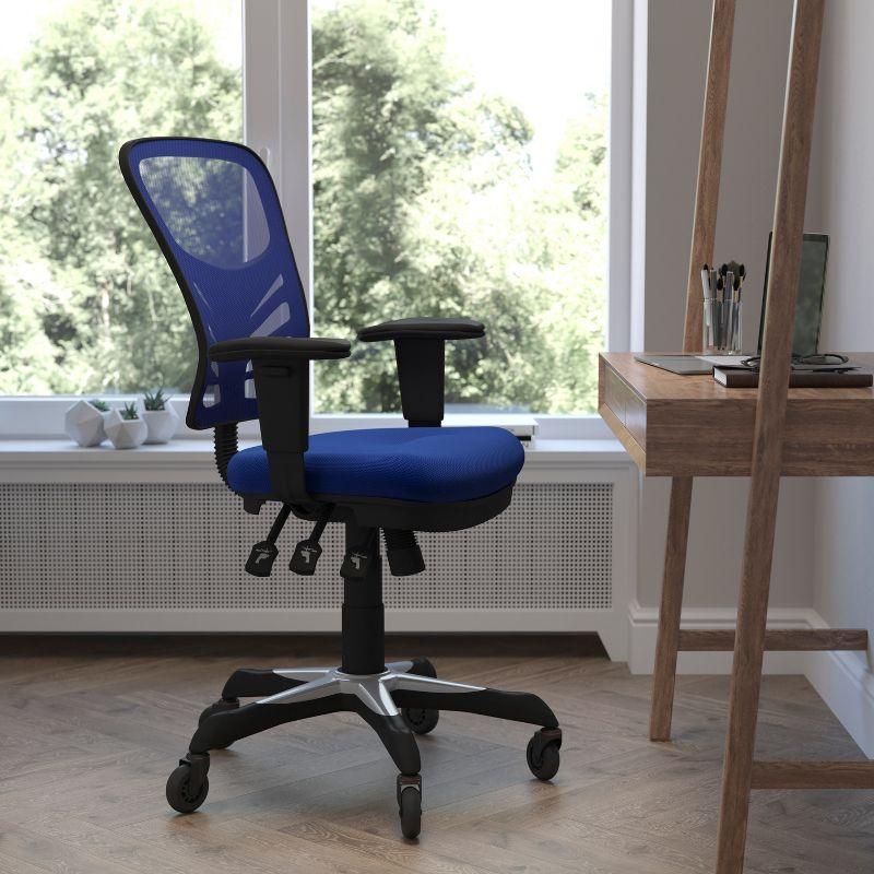 Flash Furniture Nicholas Mid-Back Blue Mesh Multifunction Executive Swivel Ergonomic Office Chair with Adjustable Arms and Transparent Roller Wheels