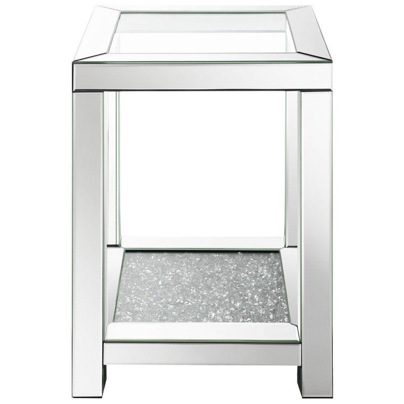 Mozzi Mirrored End Table with Glass Top and Acrylic Crystals Silver - Coaster