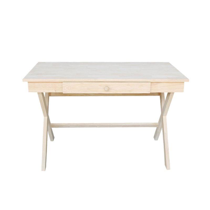 Cross Leg Desk Unfinished - International Concepts: Rubberwood Writing Desk with Drawer, Hardwood Frame