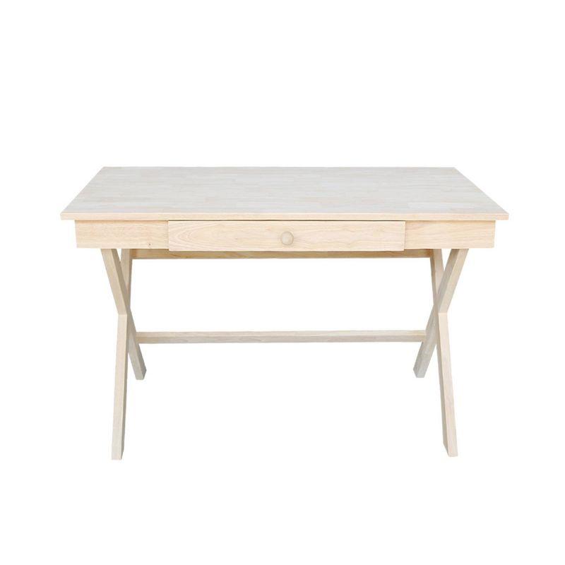 Cross Leg Desk Unfinished - International Concepts: Rubberwood Writing Desk with Drawer, Hardwood Frame