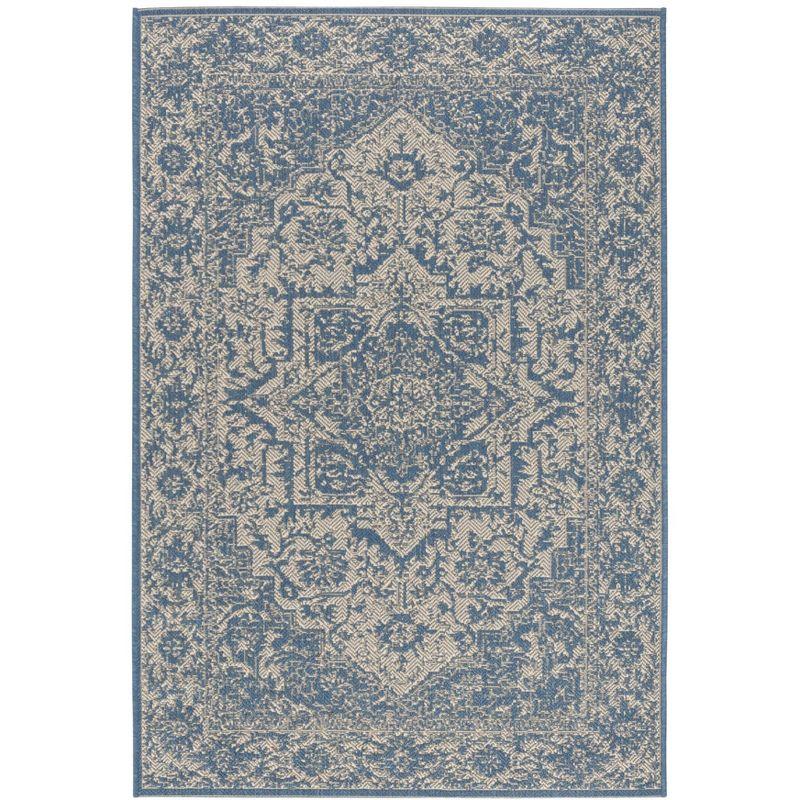 Beach House BHS139 Power Loomed Indoor/Outdoor Area Rug - Cream/Blue - 4'x6' - Safavieh