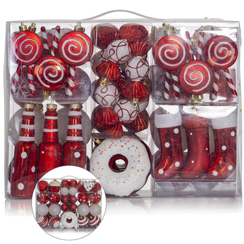 Red and White Shatterproof Plastic Christmas Ornament Set