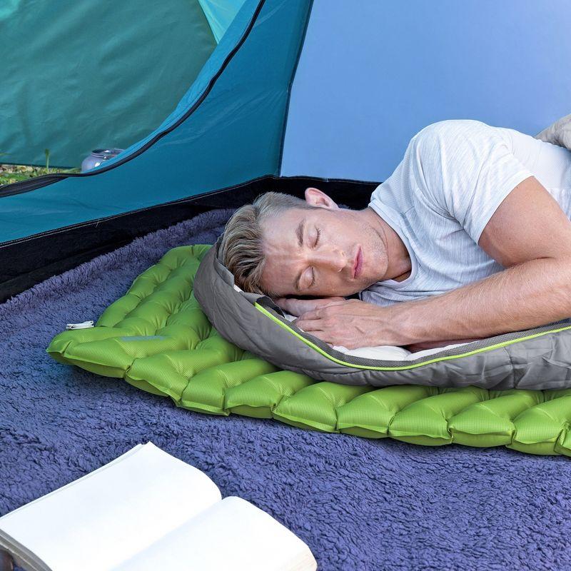 Bestway WanderLite 74 Inch by 23 Inch Regular Rectangular Nylon Fabric Outdoor Sleeping Air Pad with Repair Patch and Storage Bag, Green