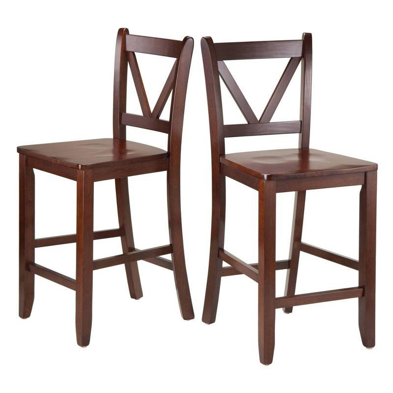 Winsome Walnut Mid-Century Modern V-Back Counter Stools, Set of 2