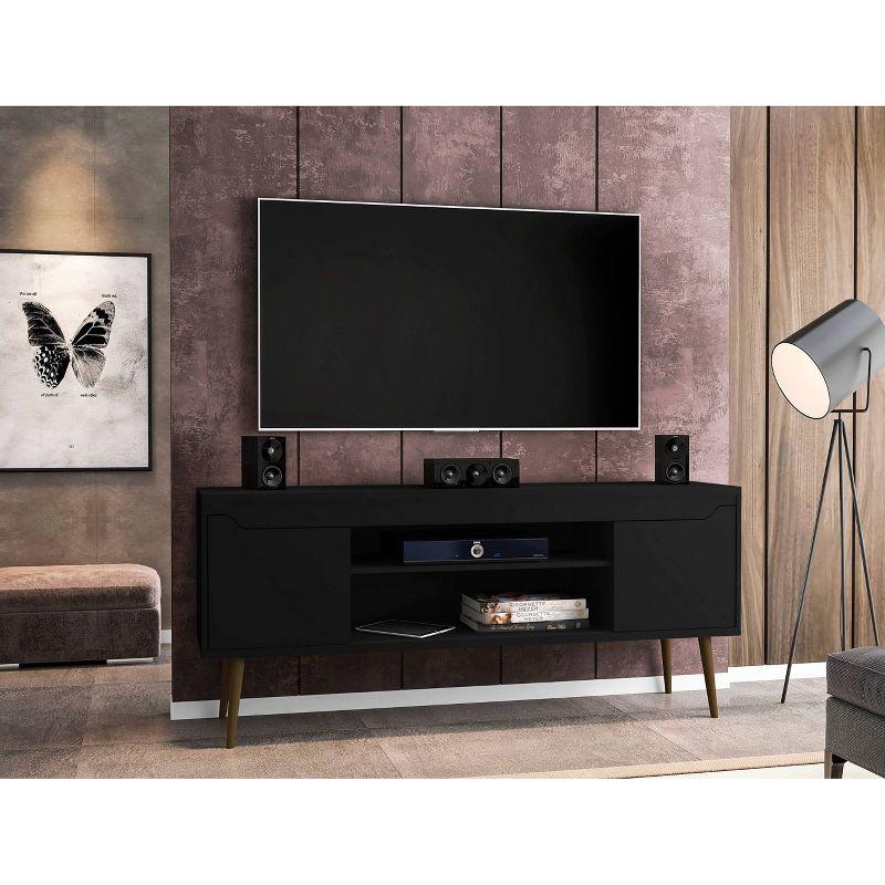 Bradley TV Stand for TVs up to 60" Black - Manhattan Comfort: Modern Entertainment Center with Open Shelves