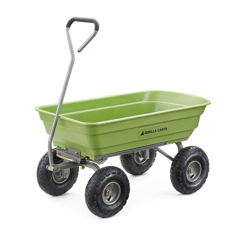 Gorilla Carts 4 Cu Ft Poly Yard Dump Cart and Utility Wagon, with Steel Frame and 600 Pound Heavy Duty Capacity, for Lawn and Gardening, Green