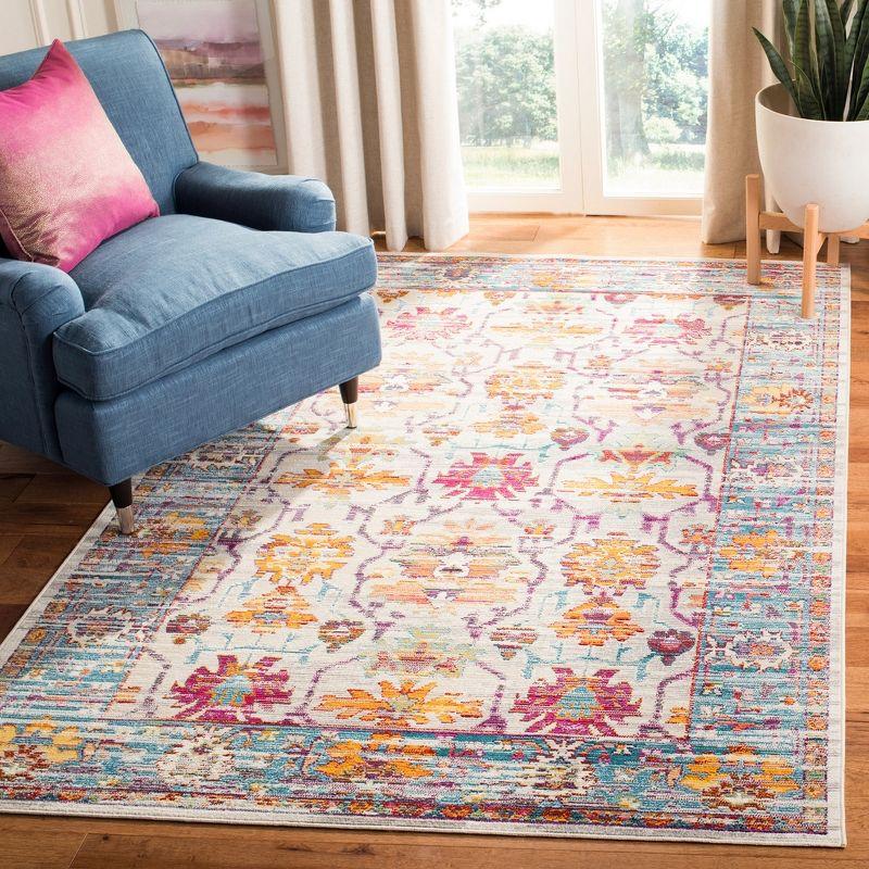 Boho Chic Cream & Teal Synthetic 5' x 8' Area Rug