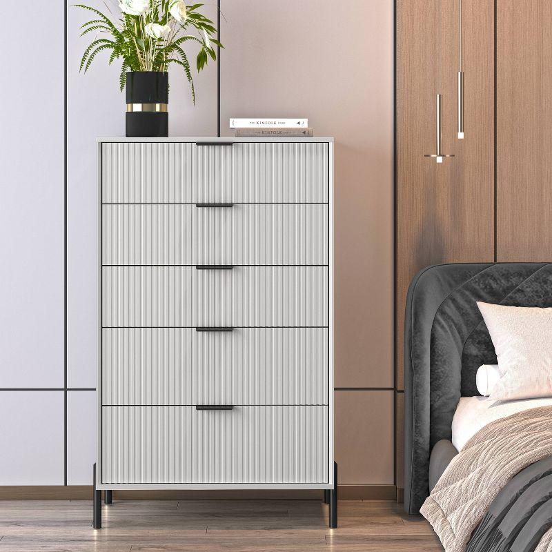 Festivo 5 Drawer Chest of Drawers Off-White: Modern Vertical Storage, MDF Construction, Includes Anti-Tip Kit