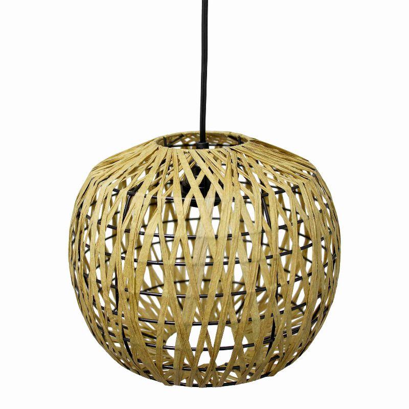 1-Light 11.38" Bohemian Farmhouse Coastal Woven Paper Shade Pendant Beige - Lalia Home: UL Listed, Adjustable Cord