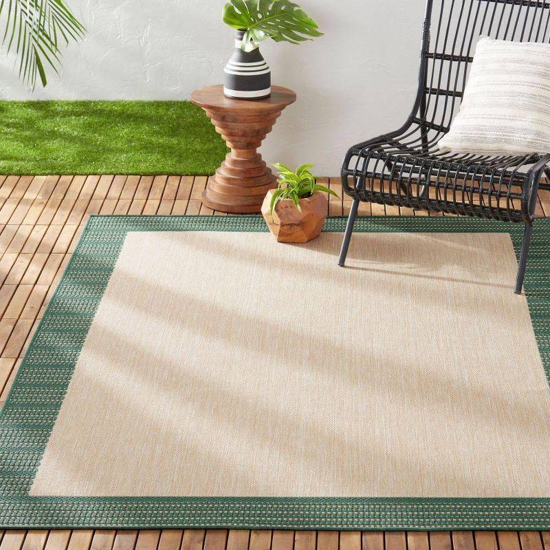 Elegant Beige/Green Synthetic Indoor/Outdoor Easy-Care Rug, 7'9" x 10'2"