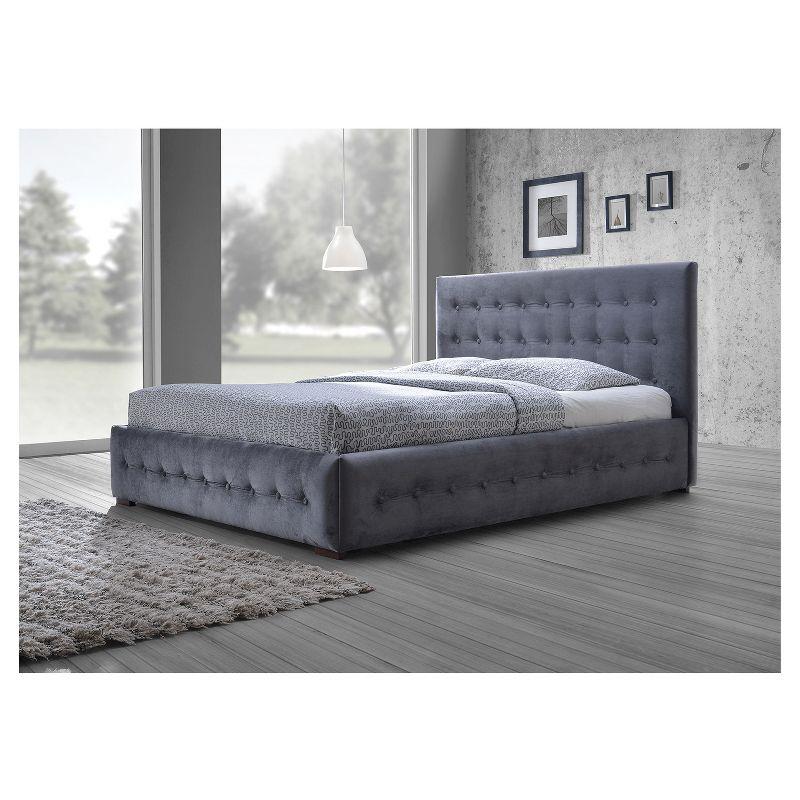 Queen Gray Velvet Tufted Upholstered Platform Bed