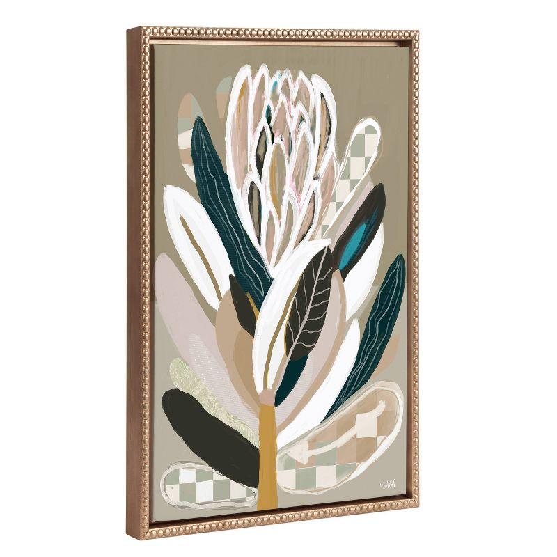 Beaded Gold Framed Sage Protea Canvas Wall Art