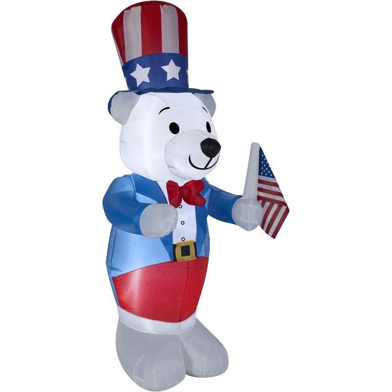 Patriotic Polar Bear Inflatable with American Flag, 4 ft Tall