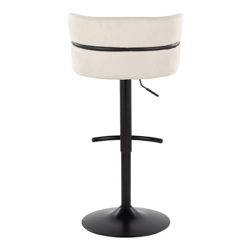 Set of 2 Adjustable Cream Fabric Swivel Barstools with Black Metal Base