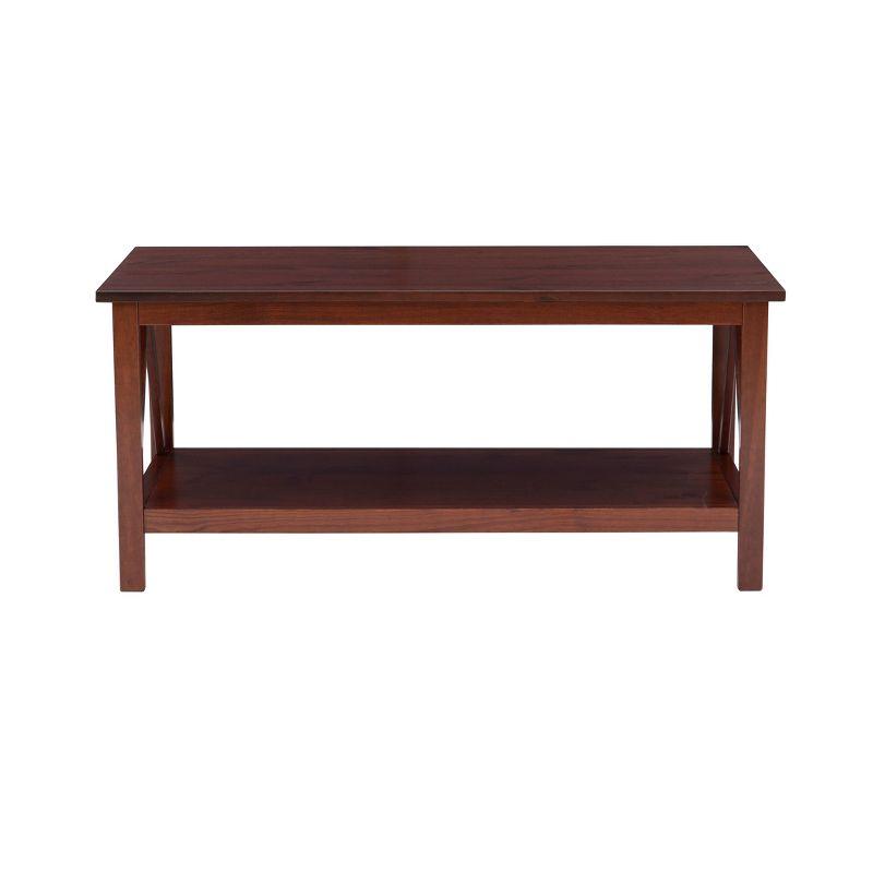 44" Titian Transitional Solid Wood Coffee Cocktail Table Rustic Brown - Linon: Durable, Antique Tobacco Finish, Spacious Shelf