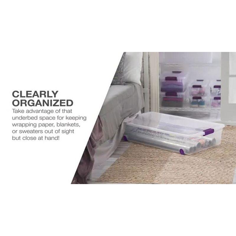 Sterilite 66 Qt ClearView Latch Storage Box, Stackable Bin with Latching Lid, Plastic Container to Organize Clothes in Closet, Clear Base, Lid, 6-Pack