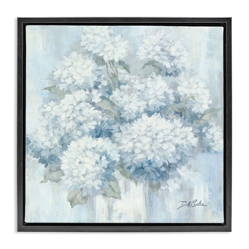 Soft Blue Hydrangea Abstract Canvas Painting with Black Frame, 18" x 18"