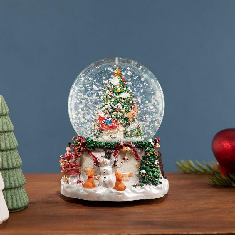 Musical Christmas Tree and Santa Claus Snow Globe with Hand-Painted Base