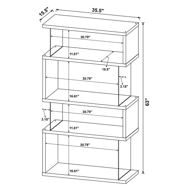 63" Emelle 4 Shelf Zig Zag Bookcase with Glass Panels Walnut - Coaster: Modern Laminated Storage Display