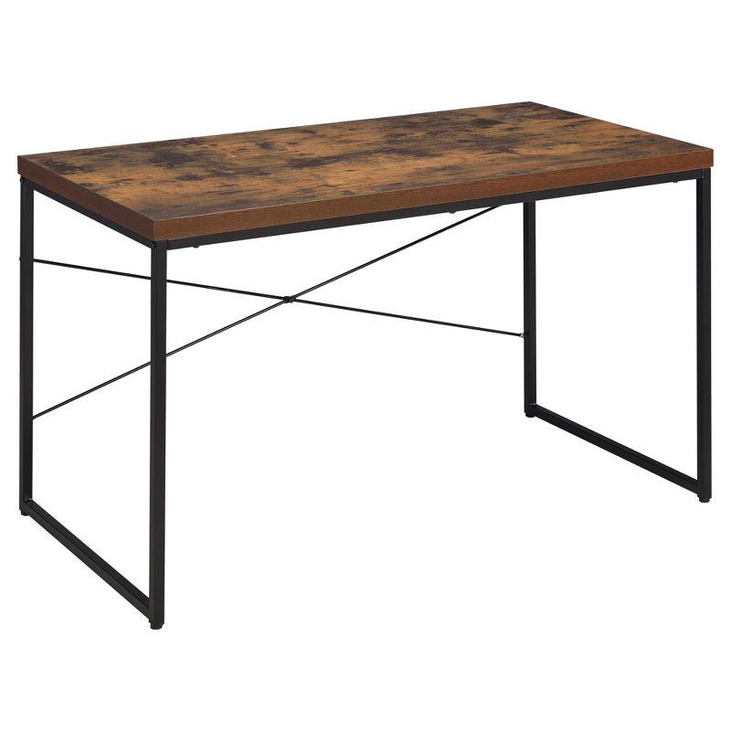 47'' Oak and Black Metal Industrial Writing Desk