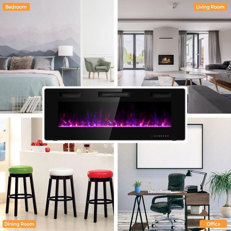 Tangkula 30"/36"/42"/50"/60" Recessed Electric Fireplace 750W/1500W heater in Wall Remote Control w/Timer Available Flame