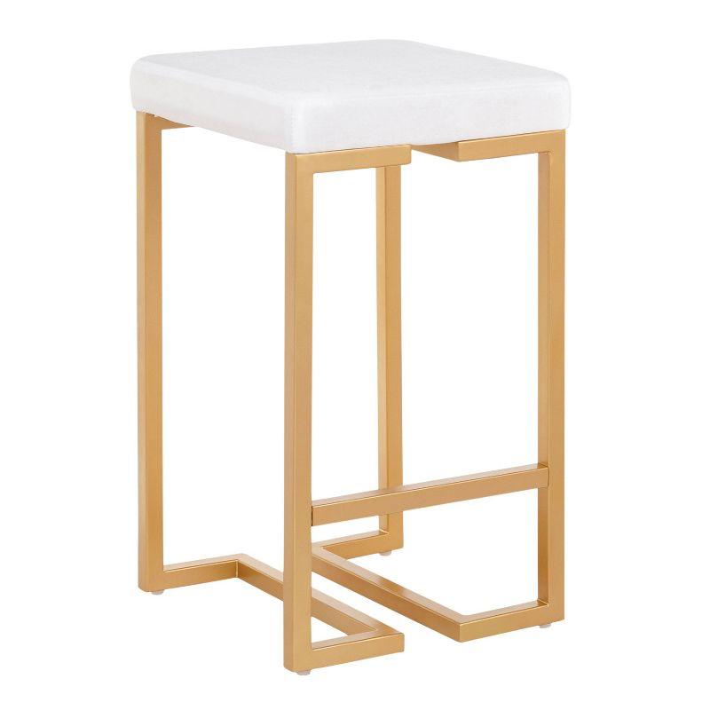 Set of 2 White Velvet and Gold Metal Counter Stools