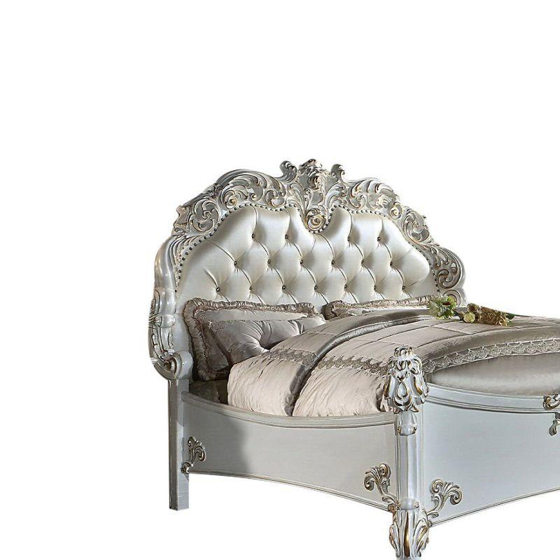 94" Queen Bed Vendome Synthetic Leather, Carved Wood Detail - Acme Furniture