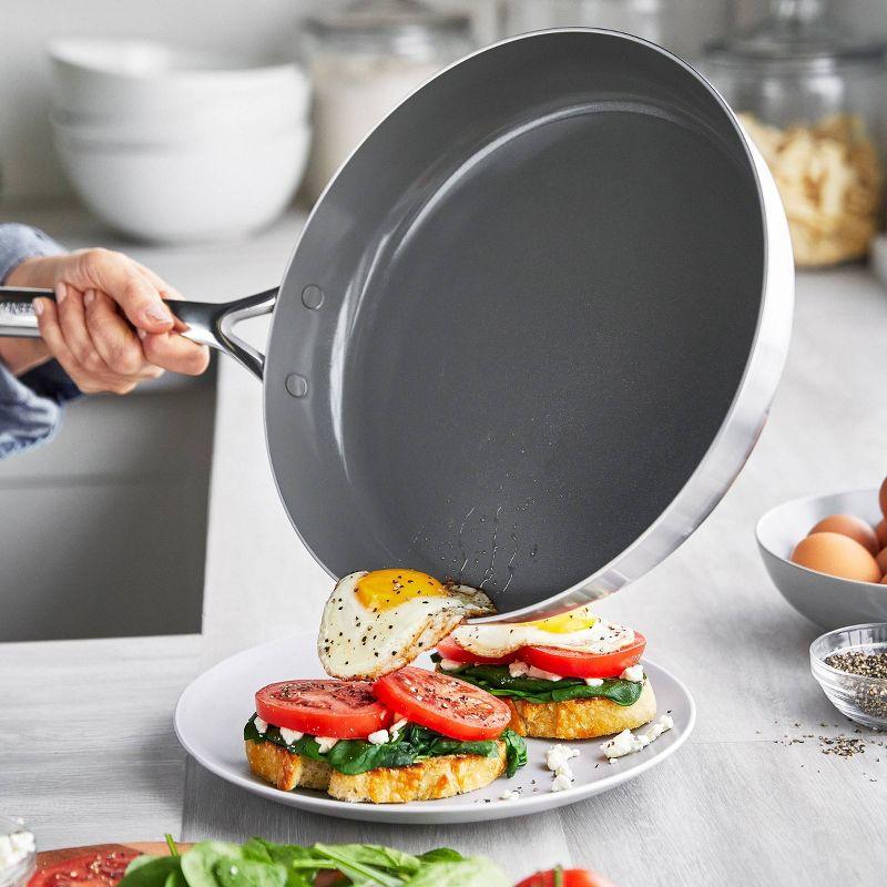 Silver Aluminum Ceramic Nonstick Fry Pan with Lid