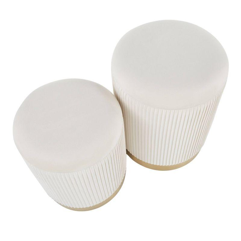 Marla Contemporary Nesting Pleated Ottoman Set Gold/Cream Velvet - LumiSource: Upholstered Storage, Metal Frame, No Assembly Required