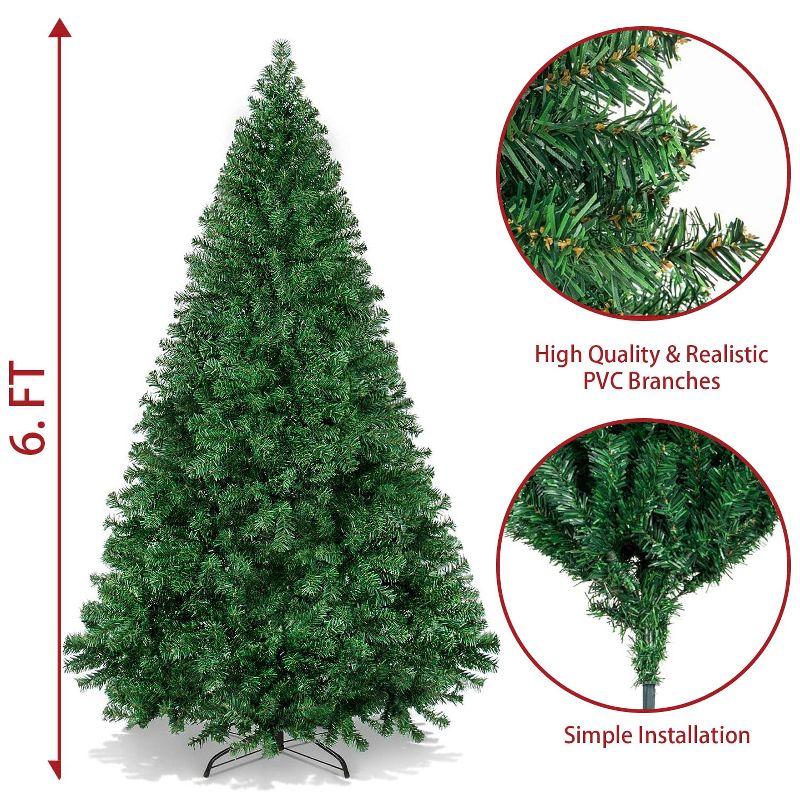 SUGIFT 6ft Premium Artificial Christmas Tree Pine Hinged Xmas Tree W/1000 Branch Tips & Metal Stand