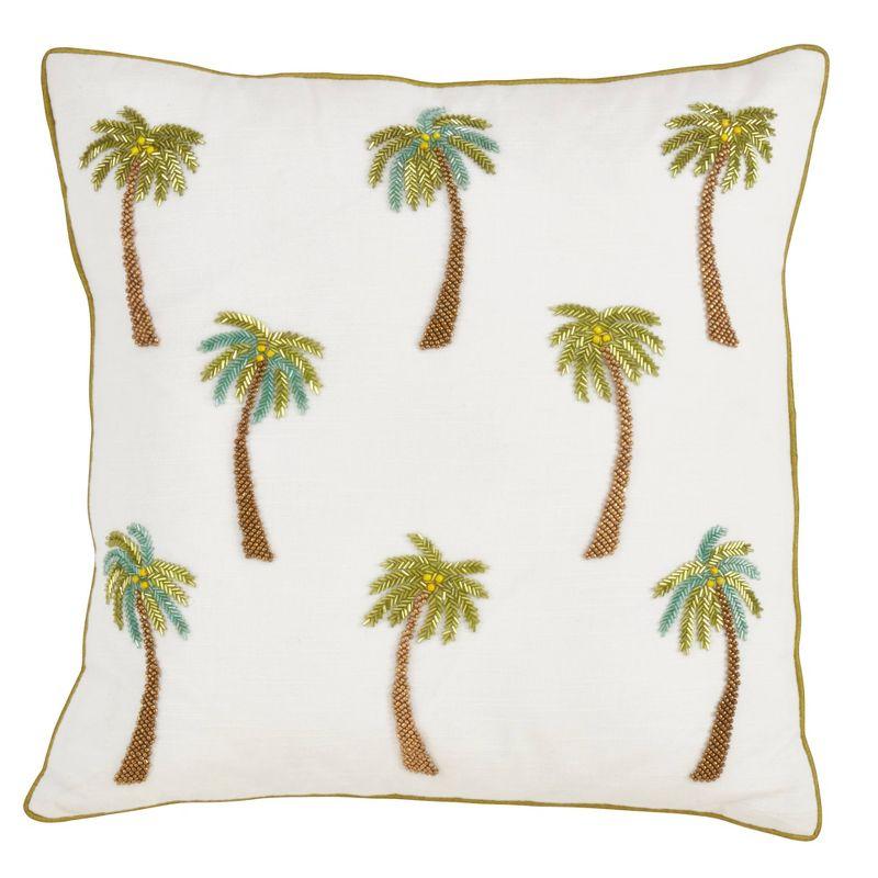 Saro Palms Collection Appliqued Cotton Reversible Throw Pillow