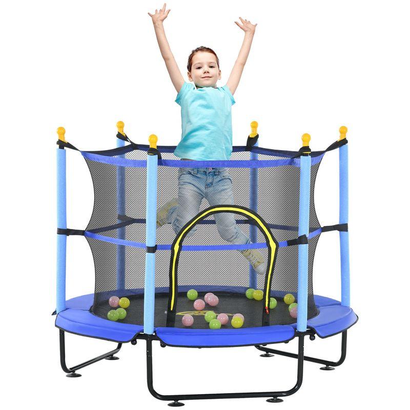 Qaba 4.6' Trampoline For Kids, 55 Inch Toddler Trampoline With Safety Enclosure & Ball Pit For Indoor Or Outdoor Use, Built For Kids 3-10 Years, Yellow