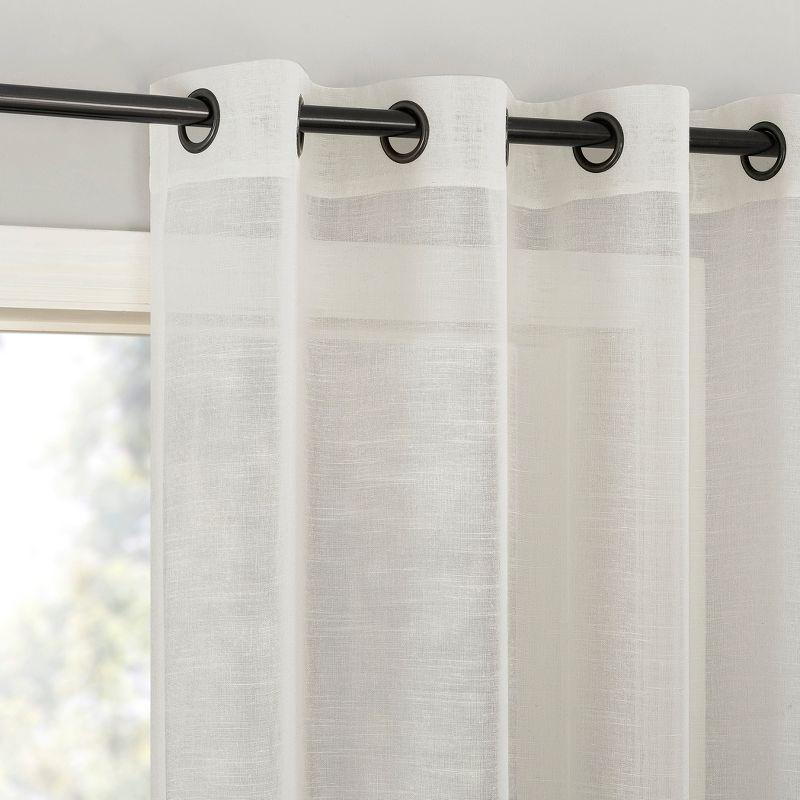 52"x84" Archaeo Light Filtering Slub Textured Linen Blend Black Grommet Top Curtain Panel Ivory: Modern Indoor Curtain