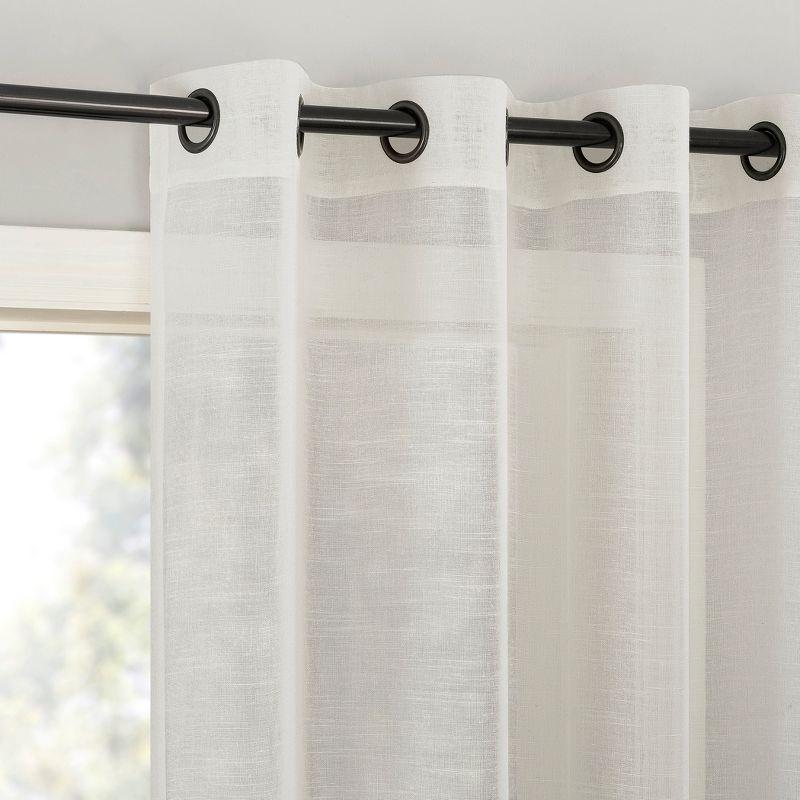 Ivory Sheer Linen Blend Grommet Top Curtain Panel 52" x 63"