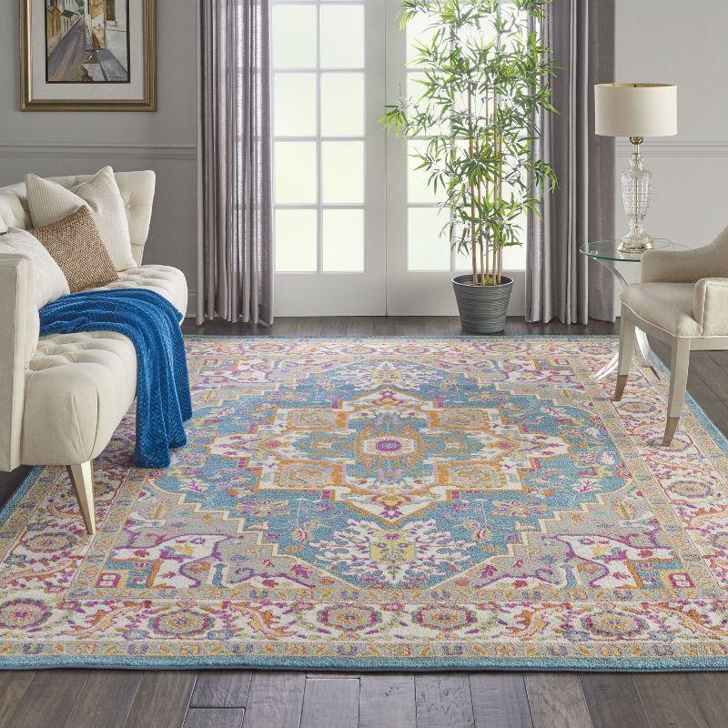 Nourison Passion Colorful Center Medallion Indoor Area Rug Teal Multicolor 6'7" x 9'6"