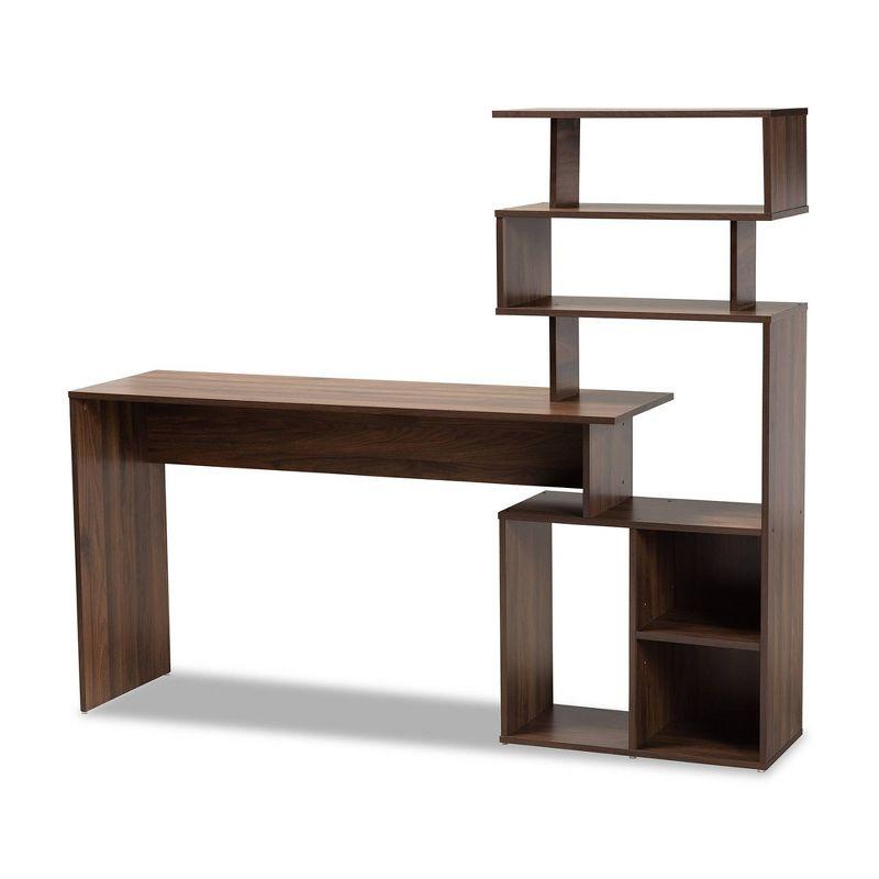 Foster Walnut Brown Modern Storage Desk with Artistic Shelves