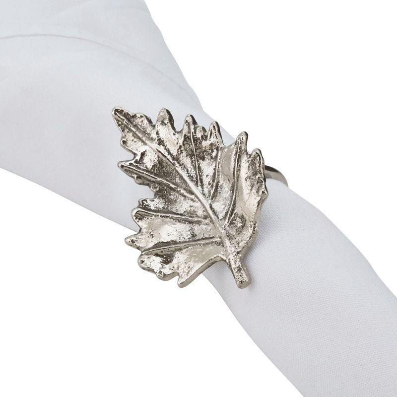 Saro Lifestyle Leaf Napkin Ring, Silver (Set of 4)