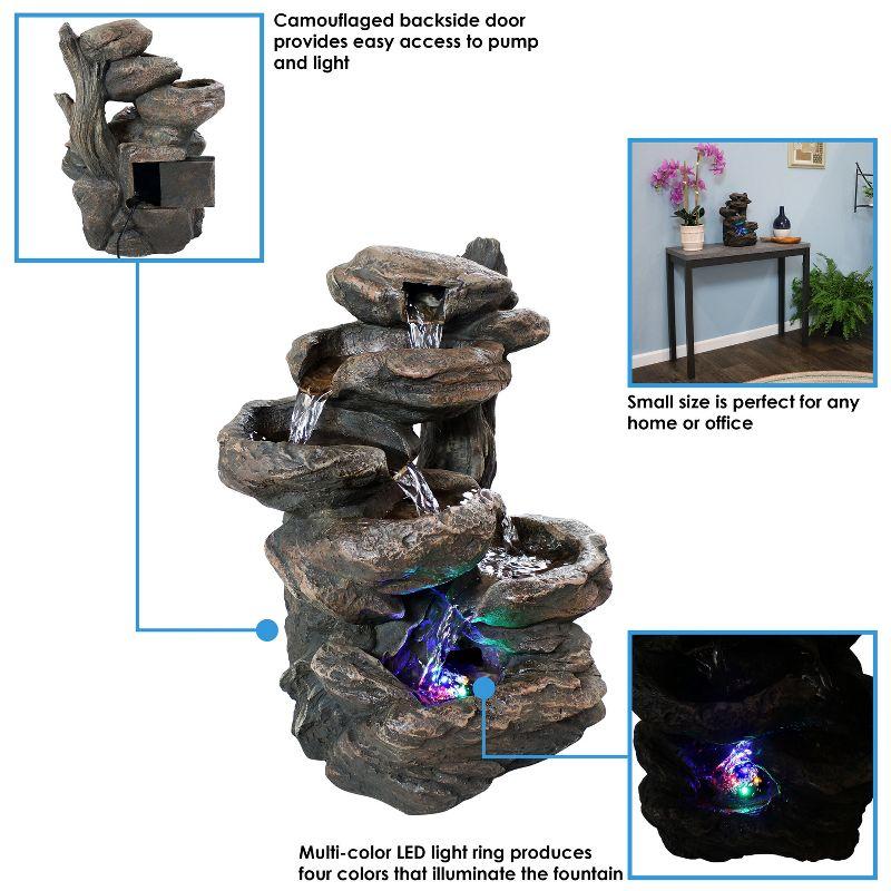 Rock Falls Rustic Resin Tabletop Fountain with Colored LED Lights