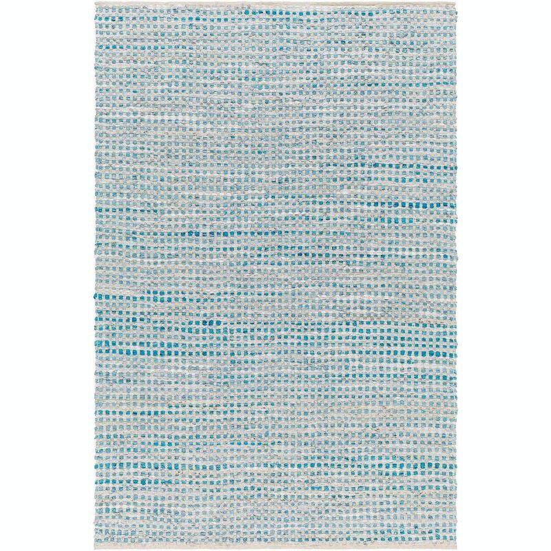 Sharice Teal and White Braided Wool 6' x 9' Area Rug