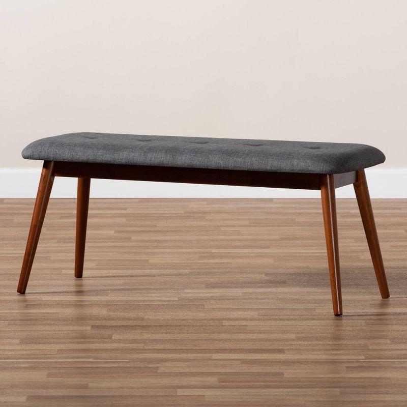 Flora Bench Gray - Baxton Studio: Upholstered Rectangle Ottoman, Rubberwood Frame, Seats 2